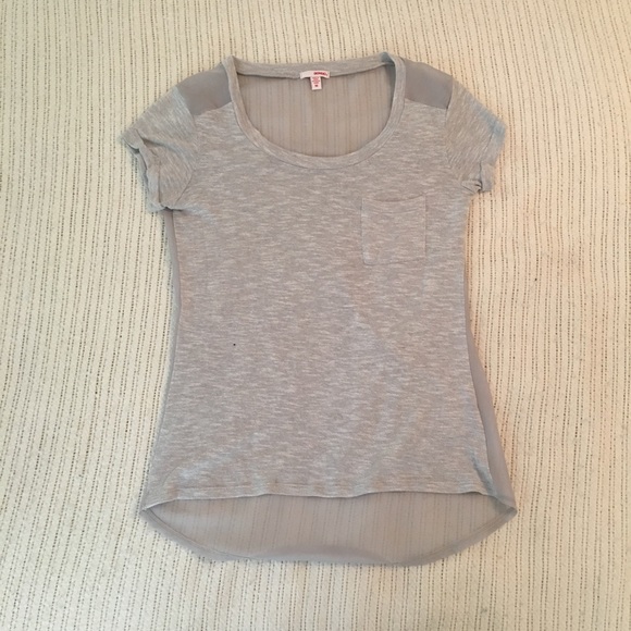Grey Knit Pocket T-shirt With Chiffon Back - Picture 1 of 3